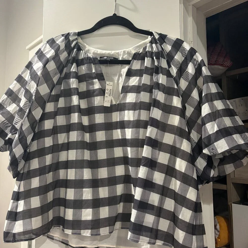 Madewell Gingham Bubble-Sleeve Top - Picture 2 of 2